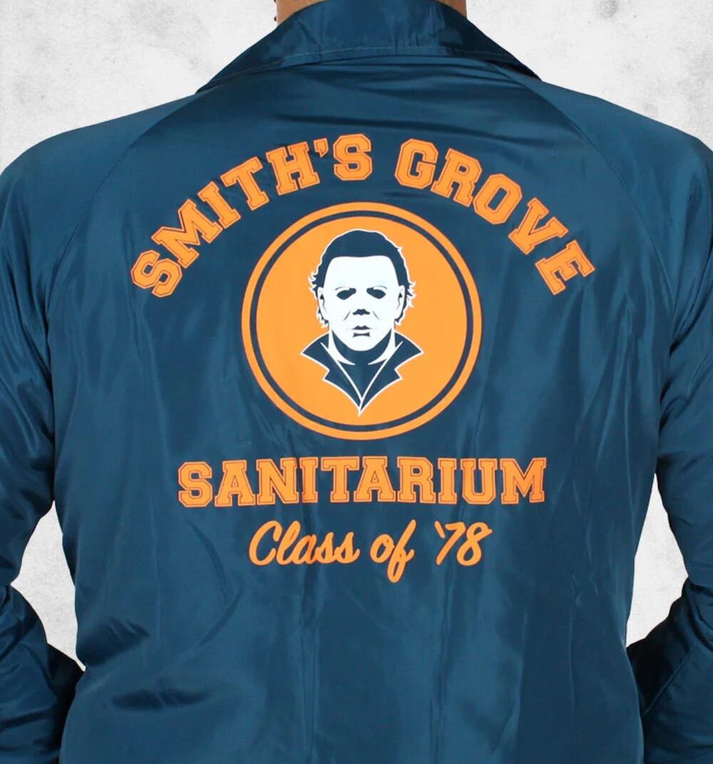 CREEPY CO HALLOWEEN  *RARE*  Michael Myers Snap-up Coaches Jacket XL Blue Goth